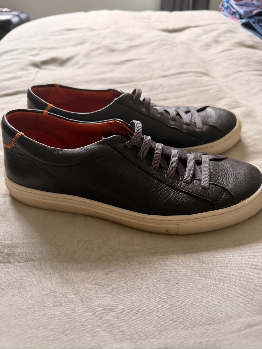 Martin Dingman Men's Black Leather Sneakers with White Soles and Orange Lining - Picture 3 of 5